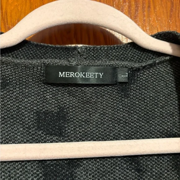 MEROKEETY Black and Grey Leopard Print Cardigan EUC - Picture 2 of 4